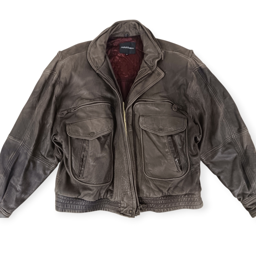 90s Bigsby & Kruthers Brown Leather Bomber Style Jacket - L